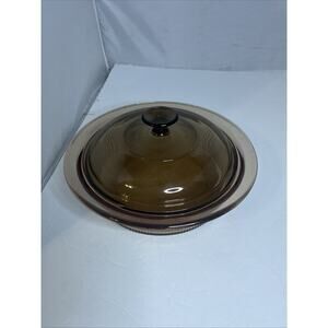 Vintage Corning Ware Visions V-32-B Amber 1.5 QT Casserole Dish Glass W/Lid